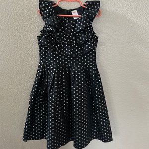 Gymboree Girls Black Ruffle Dress with Silver Polka Dots Size 7